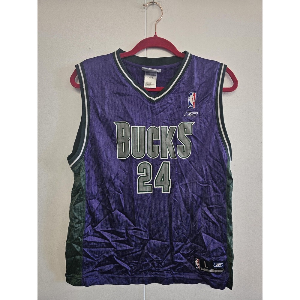Vintage Milwaukee Bucks Jersey Boys Large Purple NBA‎ Desmond Mason Reebok